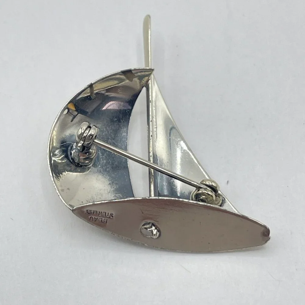 Vintage Beau Sterling Silver 3d Sailboat Brooch Pin - Picture 5 of 7